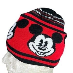 Disney Hat Kids Mickey Mouse Red Black Knit Beanie Winter Warm Character Cap